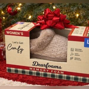 Dearfoams Beige Cable Knit Memory Foam Slippers Size L